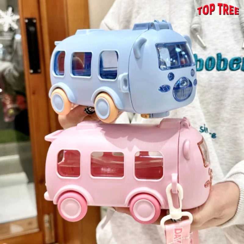 Garrafa de água Bus fofa para ônibus com alça para carro Pequeno copo de água desenho brinquedo portátil carrinho Top Tree FAVariedades