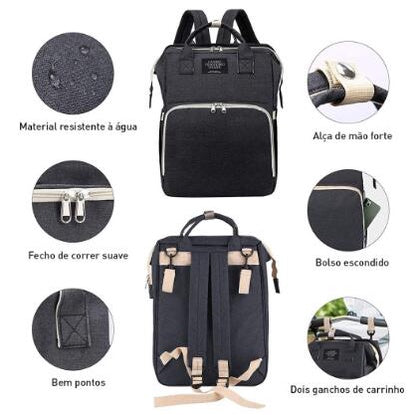 Mochila Bolsa Maternidade Térmica que vira Berço Multifunções Impermeável FAVariedades