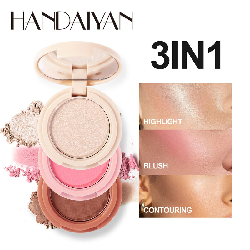 Blush de Alto Brilho Contorno 3 em 1 Placa All-in-One Fine Powder Textura Delicada e Duradoura FAVariedades