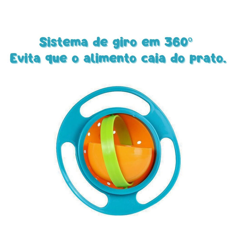 Prato Mágico com Tampa Giratório 360° Não Derrama Tigela Bowl Alimentação Infantil Bebê FAVariedades