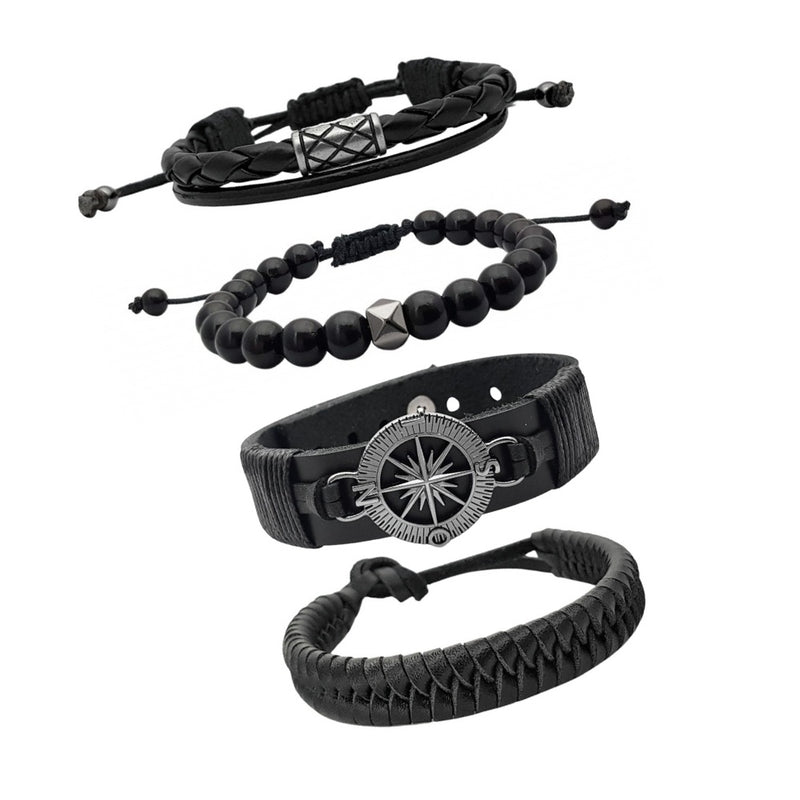 Pulseiras Masculinas de Couro Bússola Kit C/04 FAVariedades