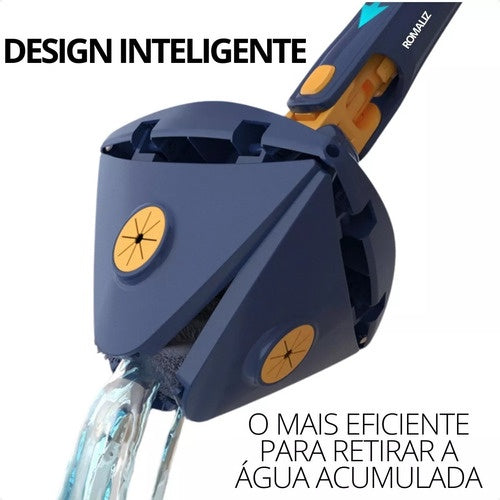 Rodo Ajustável Mop Triangular para Limpeza Esfregão Giratório 360° com 1 Refil Cabo 1.3m FAVariedades