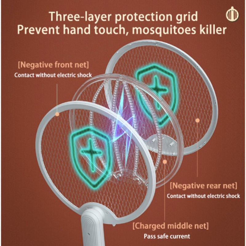 Raquete Elétrica Dobrável Mata-Mosquitos USB Recarregável 2 Em 1 Lâmpada Mosquito Com Luz UV Moscas Lançamento 2023 FAVariedades