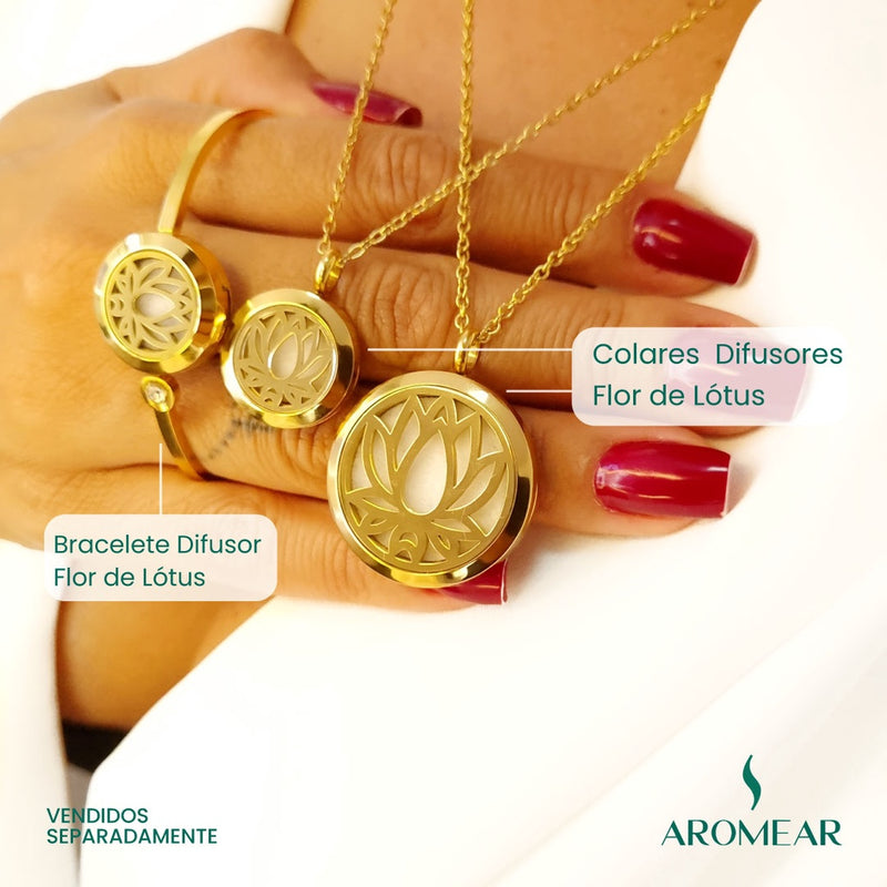 Bracelete Difusor FLOR DE LÓTUS em AÇO INOXIDÁVEL - DOURADO FAVariedades