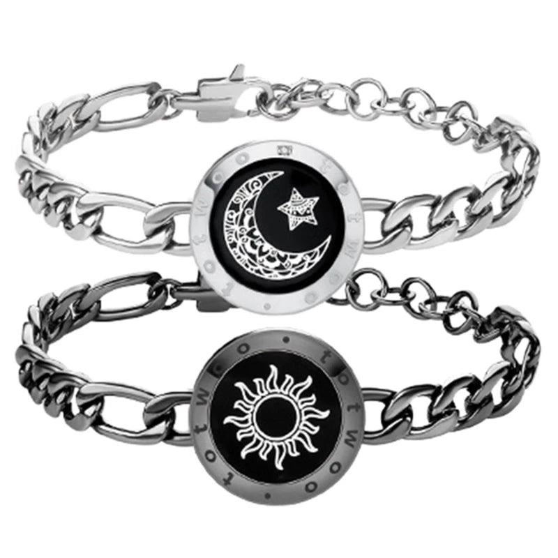 Opalineer 2Pcs Pulseiras Pingentes Ajustáveis De Sol E Lua De Casais Inteligentes shopee