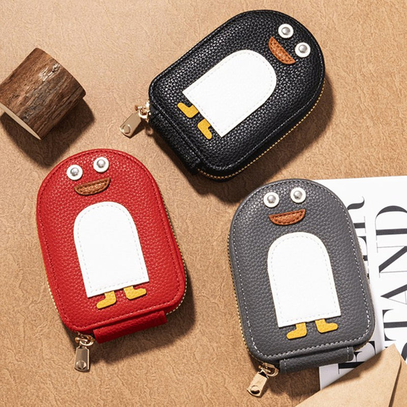 1 Pc Cute Penguin Women Zipper Card Holder PU Porta-Cartões De Couro Banco/ID/Crédito Protege Presentes Multi Slot Design Criativo FAVariedades