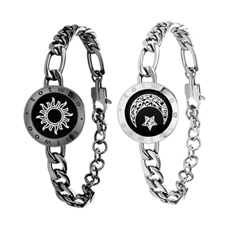 Opalineer 2Pcs Pulseiras Pingentes Ajustáveis De Sol E Lua De Casais Inteligentes shopee