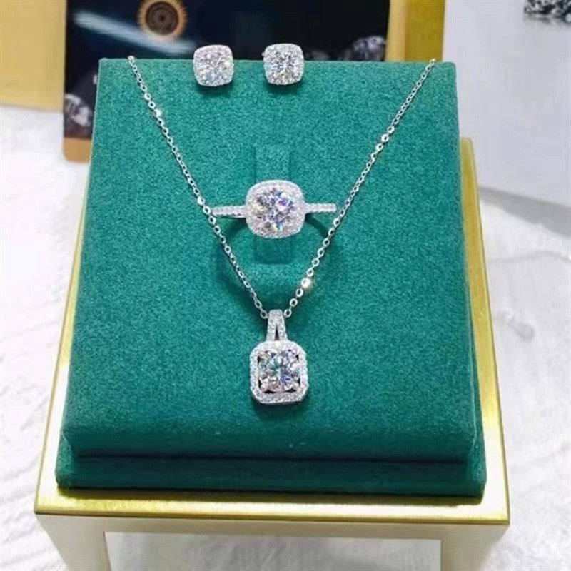 Conjunto De Joias Estilo Americano Europeu Brinco De Diamante Com Colar De Anel De Design De Nicho, Corrente De Joias Combinando FAVariedades