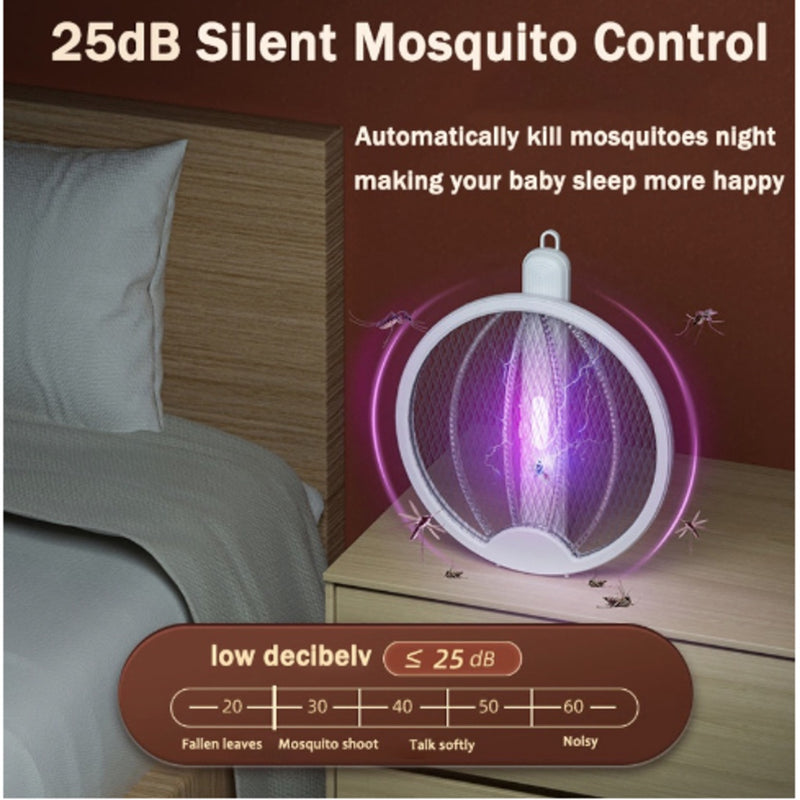 Raquete Elétrica Dobrável Mata-Mosquitos USB Recarregável 2 Em 1 Lâmpada Mosquito Com Luz UV Moscas Lançamento 2023 FAVariedades