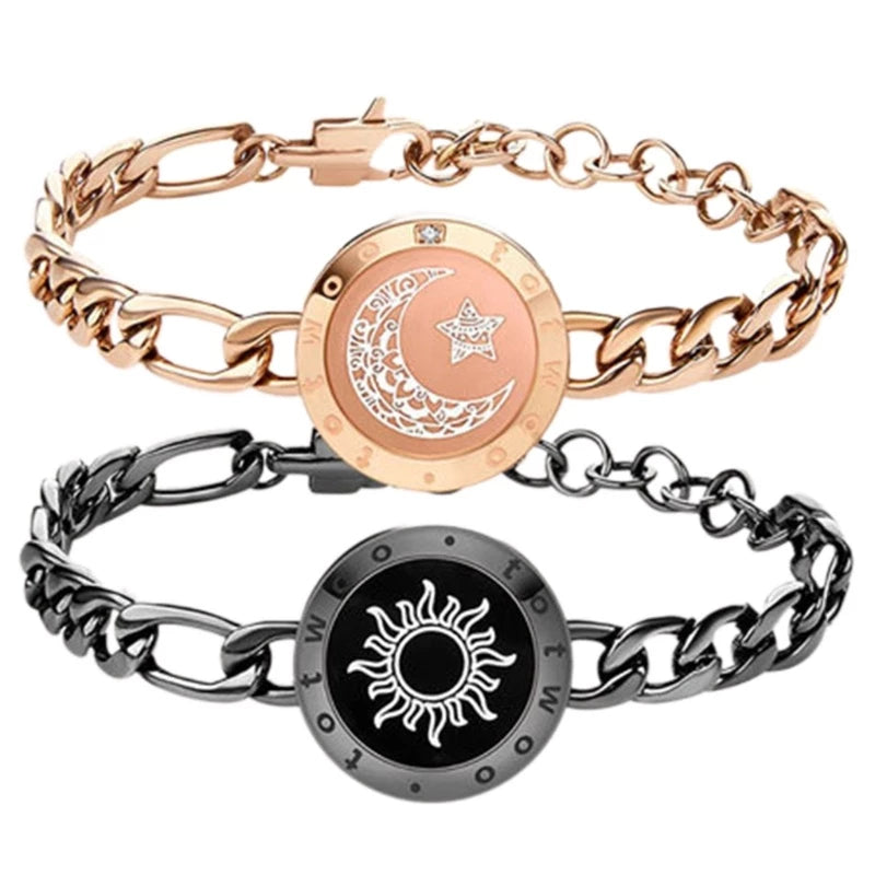 Opalineer 2Pcs Pulseiras Pingentes Ajustáveis De Sol E Lua De Casais Inteligentes shopee