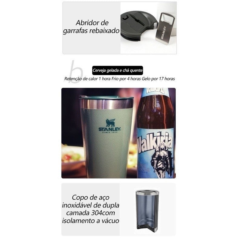 KIT 2 Copo Termico Abridor Tampa Embalagem 473ML Segura Quente e Frio Cerveja! FAVariedades