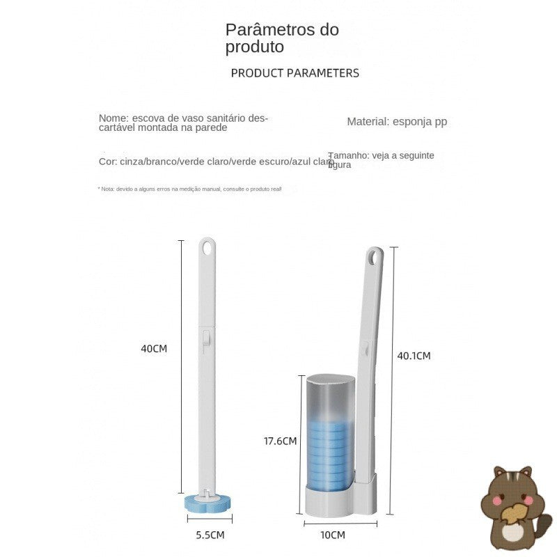 Escova de vaso sanitário descartável com cabeça substituível, não há necessidade de perfurar no banheiro para dissolver a lavagem FAVariedades