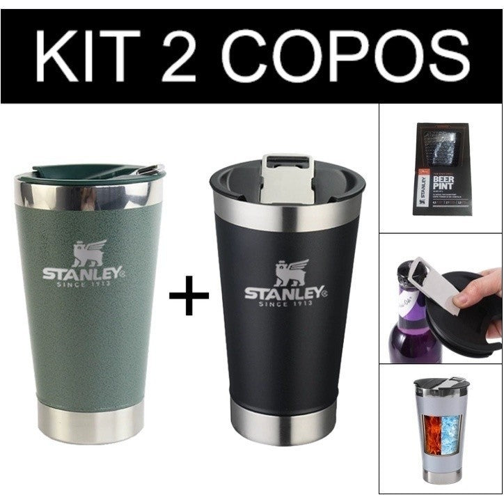 KIT 2 Copo Termico Abridor Tampa Embalagem 473ML Segura Quente e Frio Cerveja! FAVariedades