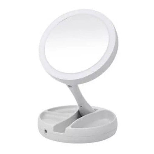 Espelho com Led De Mesa Com Aumento 10x Led luz Dobravel Para Maquiagem Pronta Entrega FAVariedades