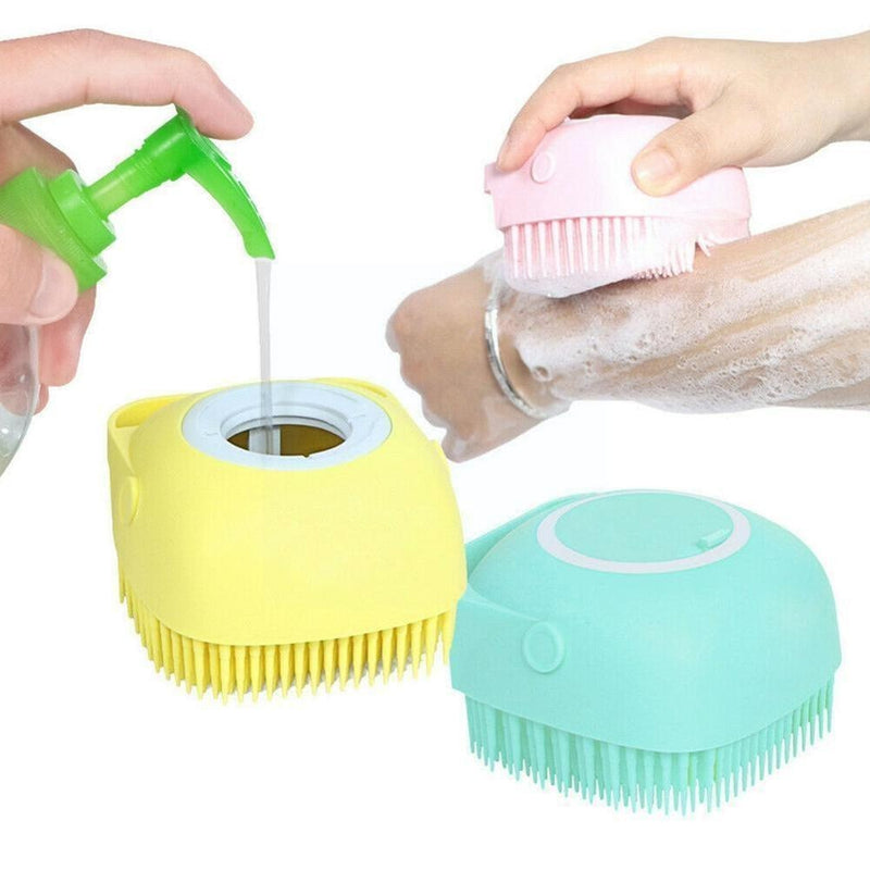 Kit De 3 Esponja Para Banho de Silicone com Dispense Massageador Escova Shampoo Sabonete Liquido Infantil Pet Crianças FAVariedades