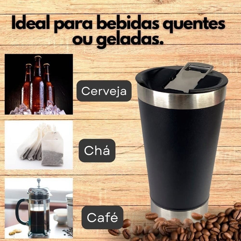 KIT 2 Copo Termico Abridor Tampa Embalagem 473ML Segura Quente e Frio Cerveja! FAVariedades