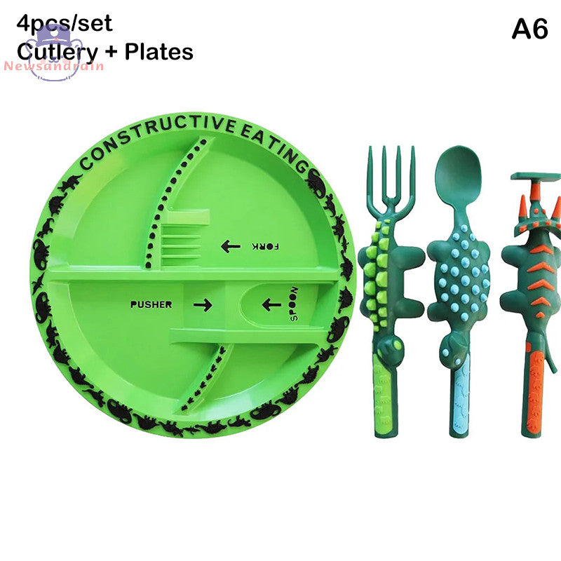 Conjunto De Talheres Construtivos Eag Dinossauro Combo E Placas Individuais Para Crianças De Colo Bonitas FAVariedades