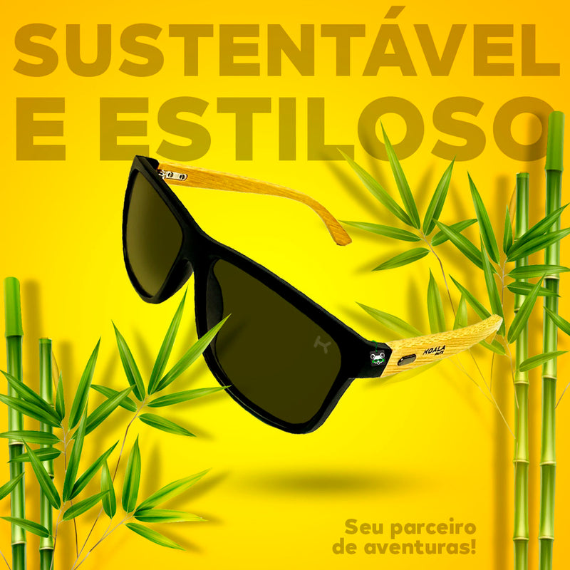 Óculos de Sol Escuro Polarizado Bambu Madeira Preto + Case FAVariedades