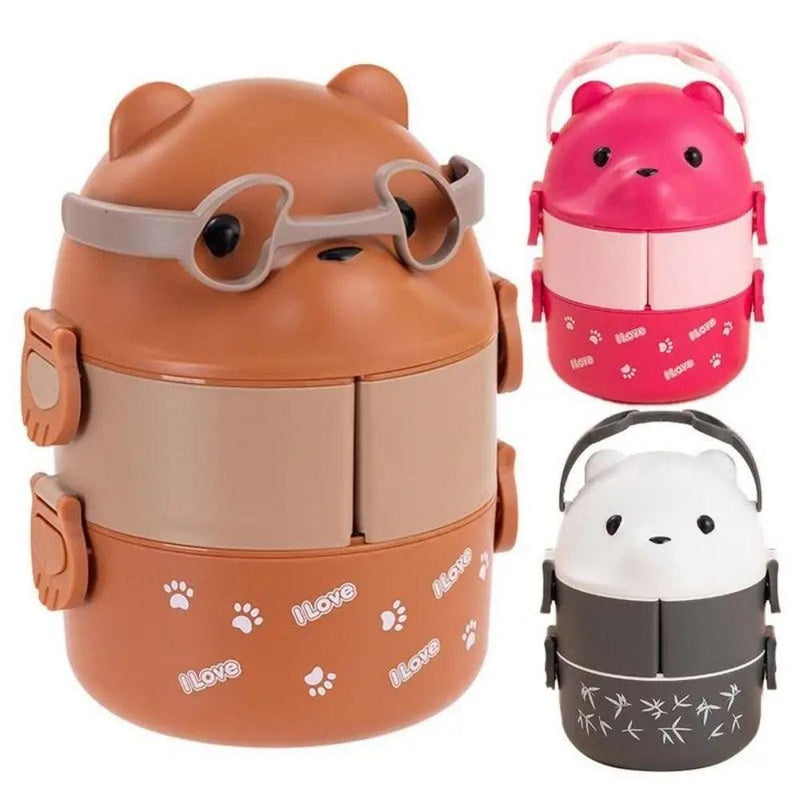 1Pcs Caixa Térmica Bento , De Almoço Empilhável Com Urso De Óculos , Cartoon Bonito 1/2/3 Camadas Container Para Crianças FAVariedades