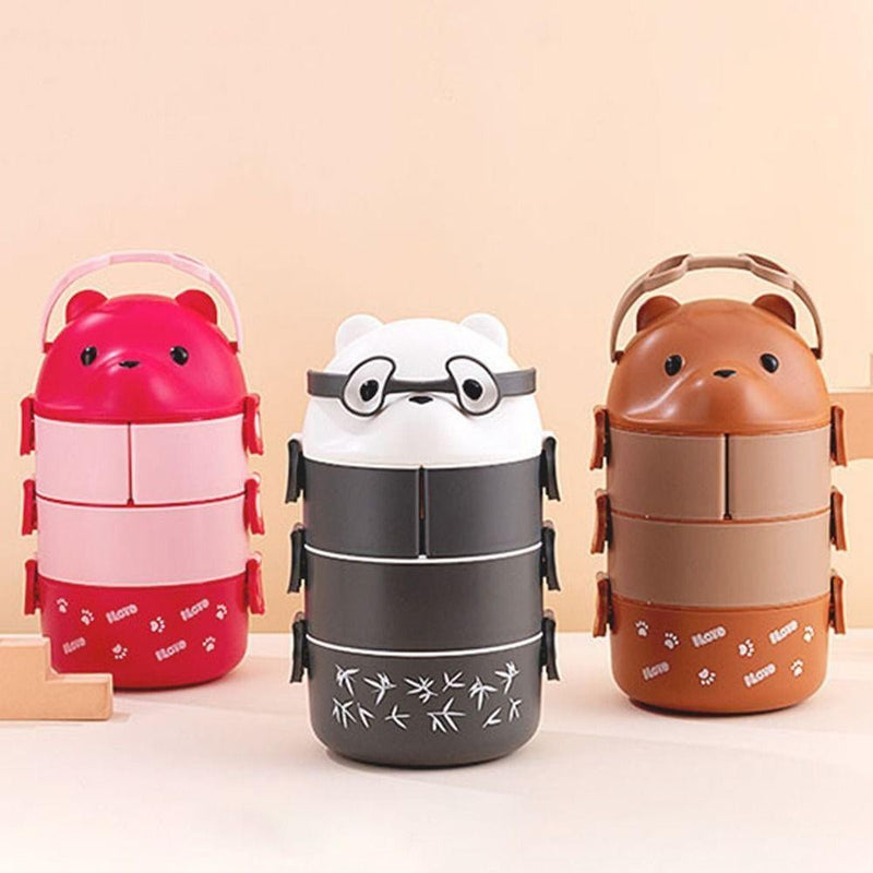 1Pcs Caixa Térmica Bento , De Almoço Empilhável Com Urso De Óculos , Cartoon Bonito 1/2/3 Camadas Container Para Crianças FAVariedades