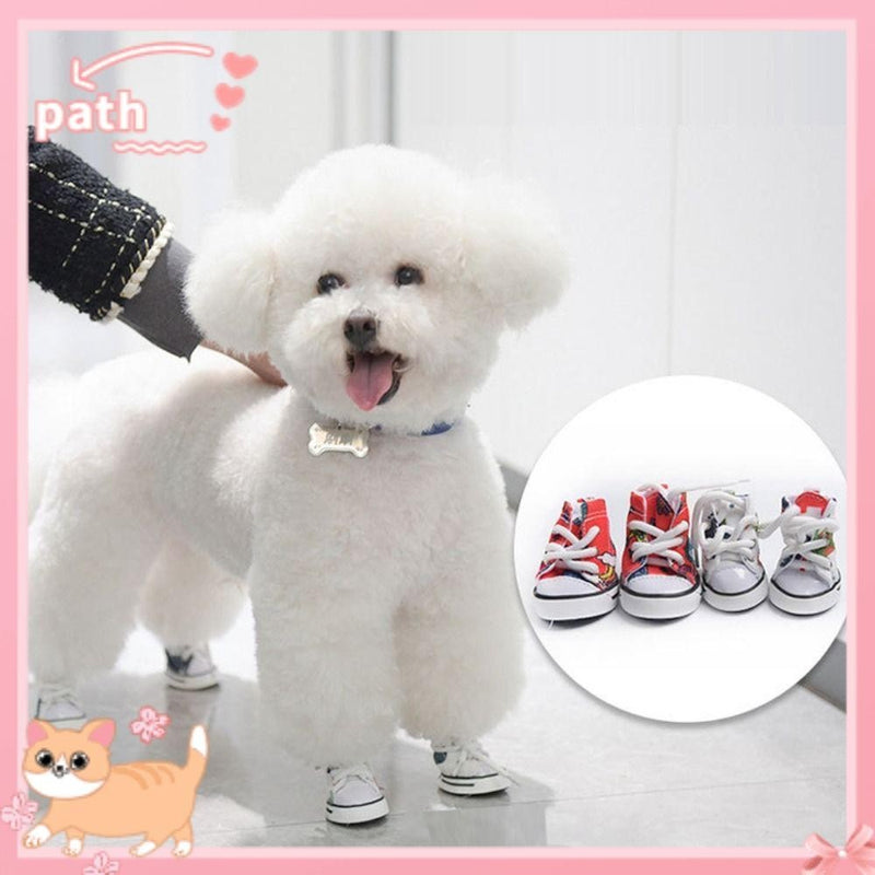 PATH 4PCS/Set Sapatos Para Animais De Estimação , Botas À Prova D'água D'água Cachorros Tela Criativa Com Drawstring Ajustável FAVariedades