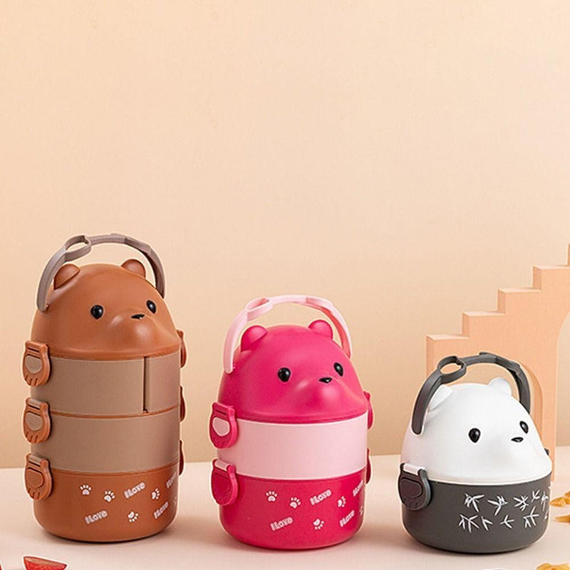 1Pcs Caixa Térmica Bento , De Almoço Empilhável Com Urso De Óculos , Cartoon Bonito 1/2/3 Camadas Container Para Crianças FAVariedades