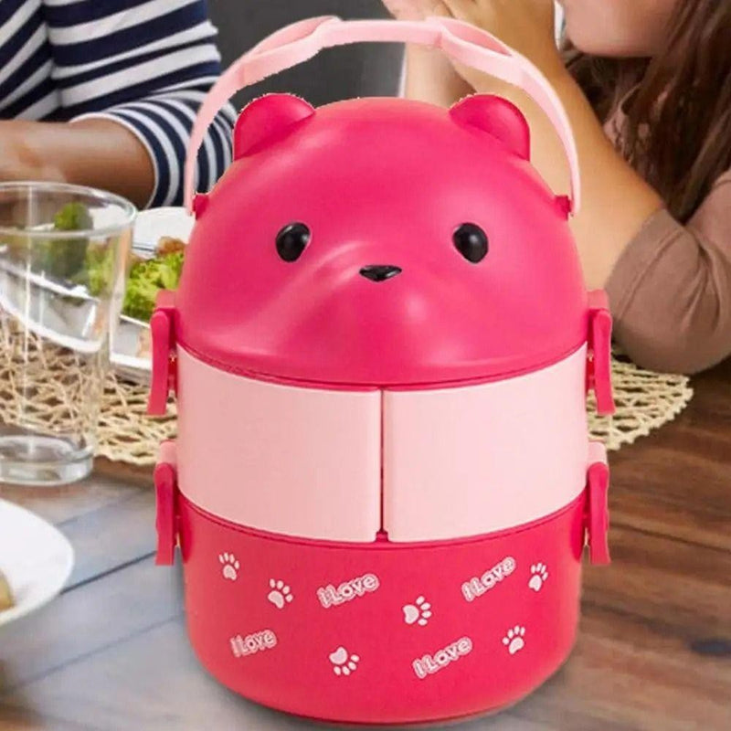 1Pcs Caixa Térmica Bento , De Almoço Empilhável Com Urso De Óculos , Cartoon Bonito 1/2/3 Camadas Container Para Crianças FAVariedades