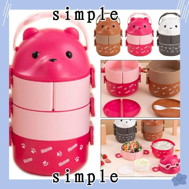 1Pcs Caixa Térmica Bento , De Almoço Empilhável Com Urso De Óculos , Cartoon Bonito 1/2/3 Camadas Container Para Crianças FAVariedades