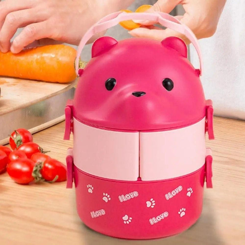 1Pcs Caixa Térmica Bento , De Almoço Empilhável Com Urso De Óculos , Cartoon Bonito 1/2/3 Camadas Container Para Crianças FAVariedades