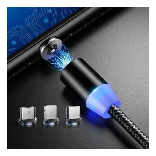 Cabo Carregador Magnético Usb 3 Em 1 Tipo C/ Led Ios Android My Store