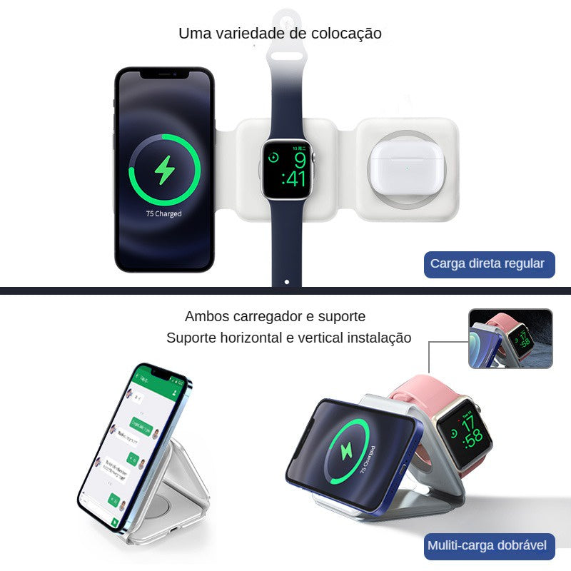 3 em 1 carregador magnético sem fio para Iphone 14promax/13/12/11/Apple Airpods Pro iWatch portátil dobrável My Store