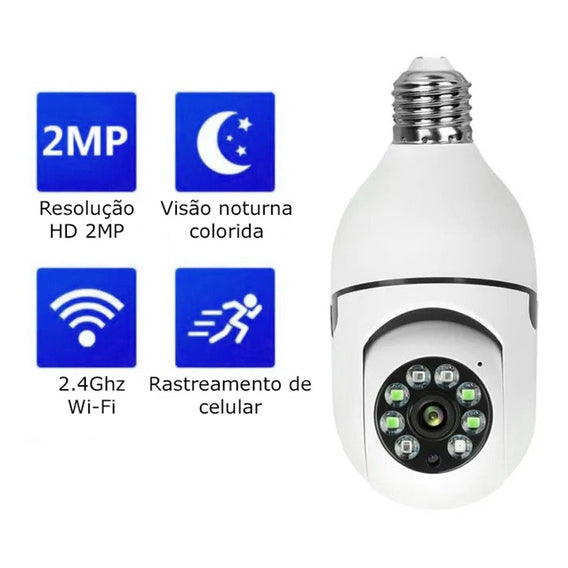 Camera segurança wifi ip sem fio 360 encaixe lampada aplicativo yoosee visão noturna segurança E27 - bivolt My Store