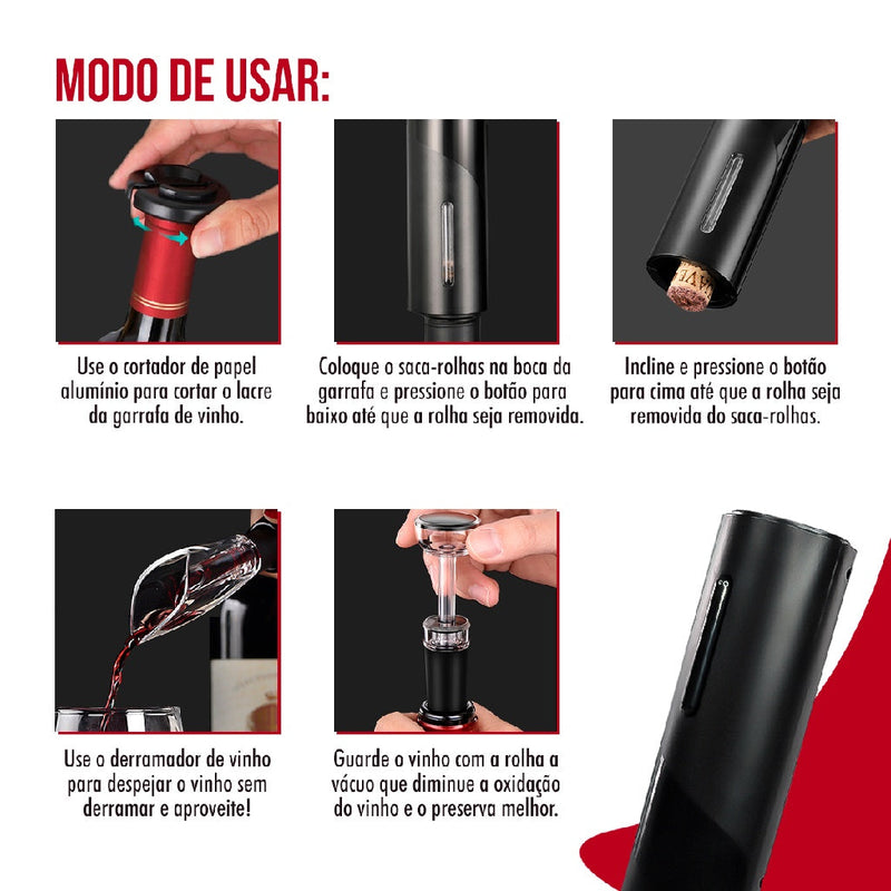 Abridor vinho garrafa saca rolha elétrico kit automático My Store