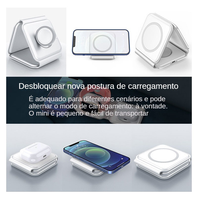 3 em 1 carregador magnético sem fio para Iphone 14promax/13/12/11/Apple Airpods Pro iWatch portátil dobrável My Store