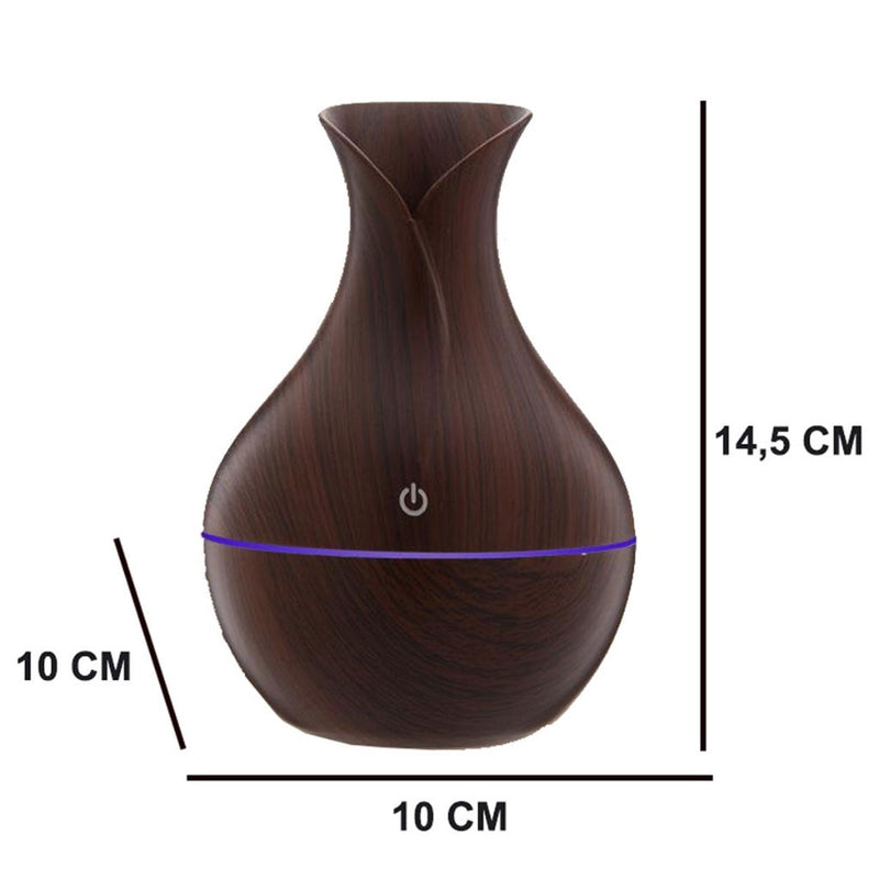 Umidificador Design de Vaso Aromatizador Silencioso textura de Madeira Recarregável com LED SU My Store